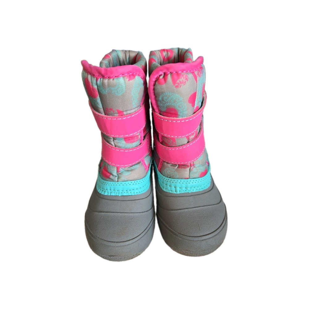 Wonder Nation Girls Snow Boots Size 8 Grey, Pink, Turquoise Has Heart Designs